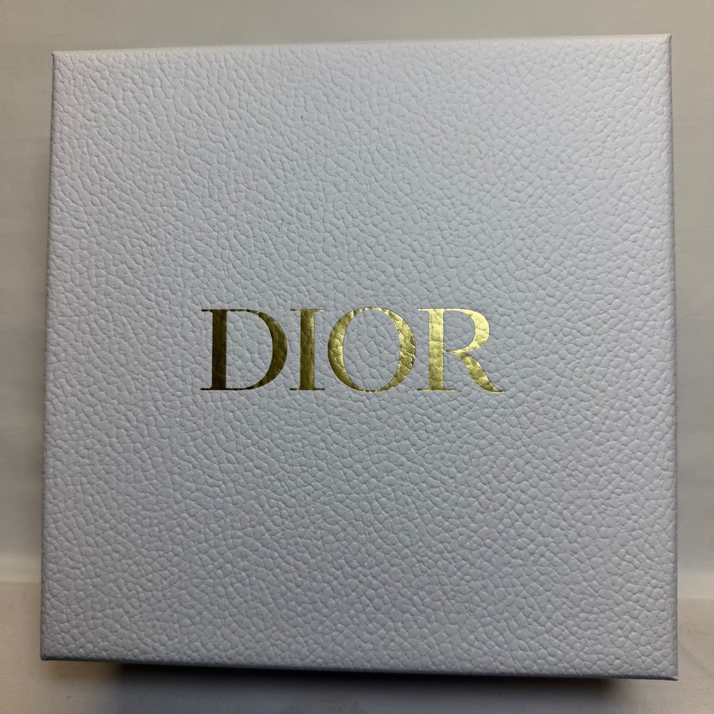 Dior Empty Gift Box Set Textured White Gold Logo Ribbon Tissue Sticker 8x8x3